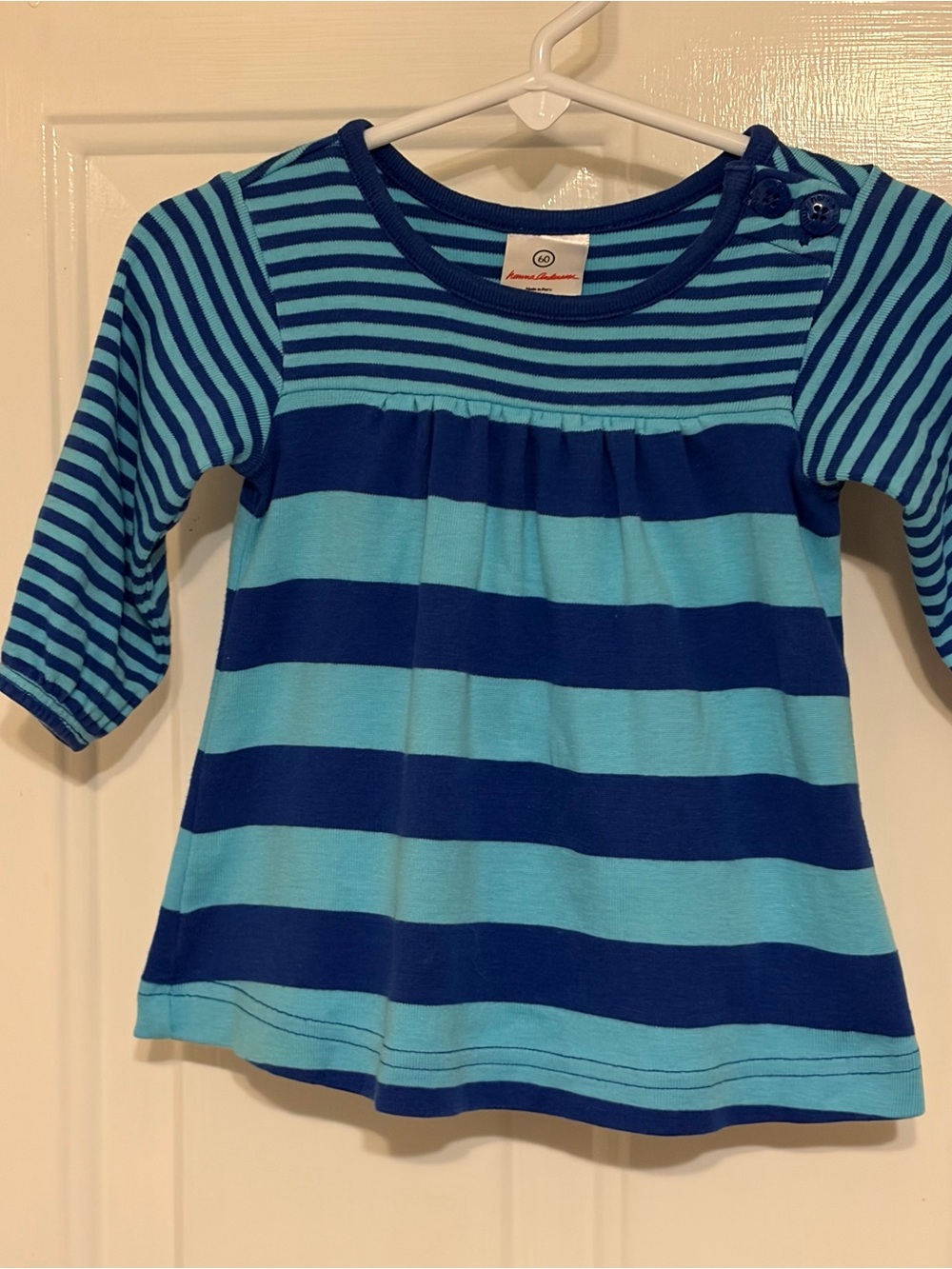 Hanna Anderson Girls 100% Cotton Bright Blue Striped Dress Size 60 (3-6 months)